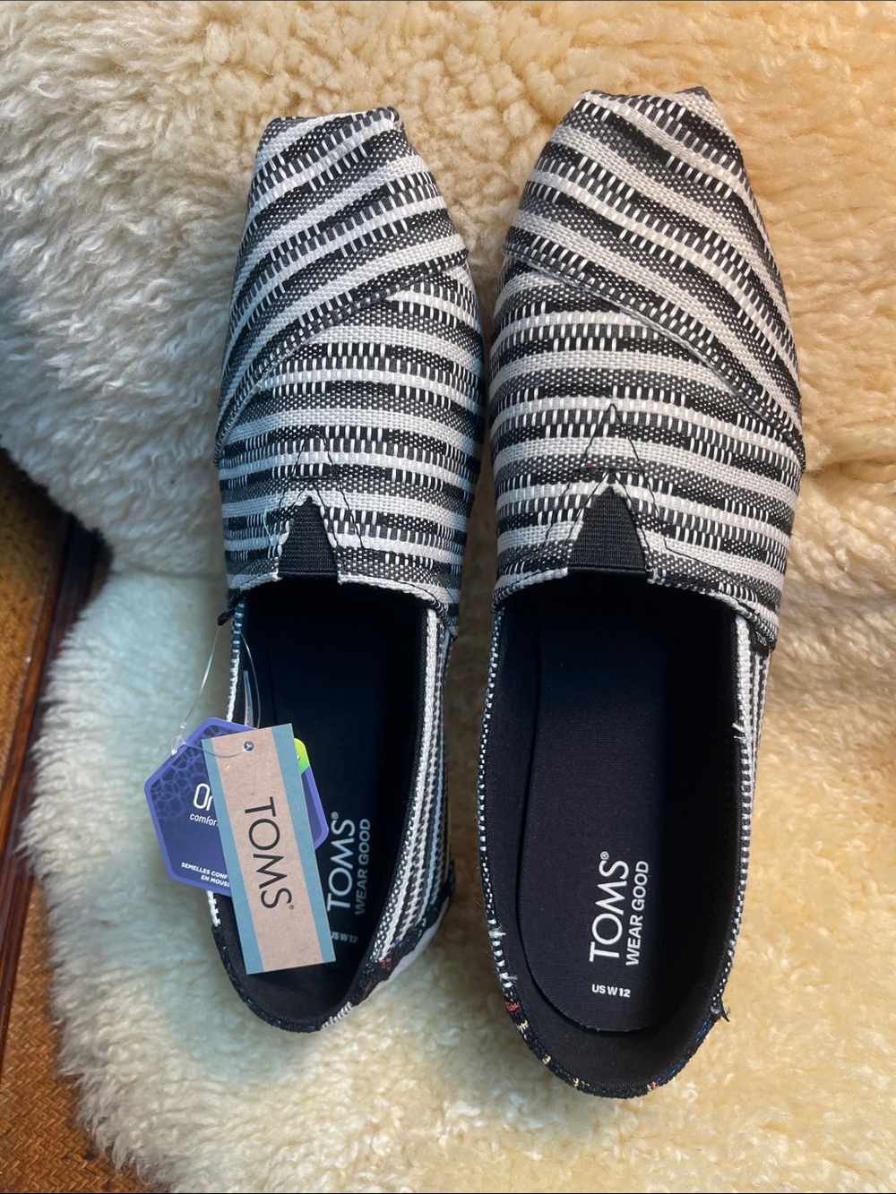 Toms Black and White Striped Women's Slip-Ons